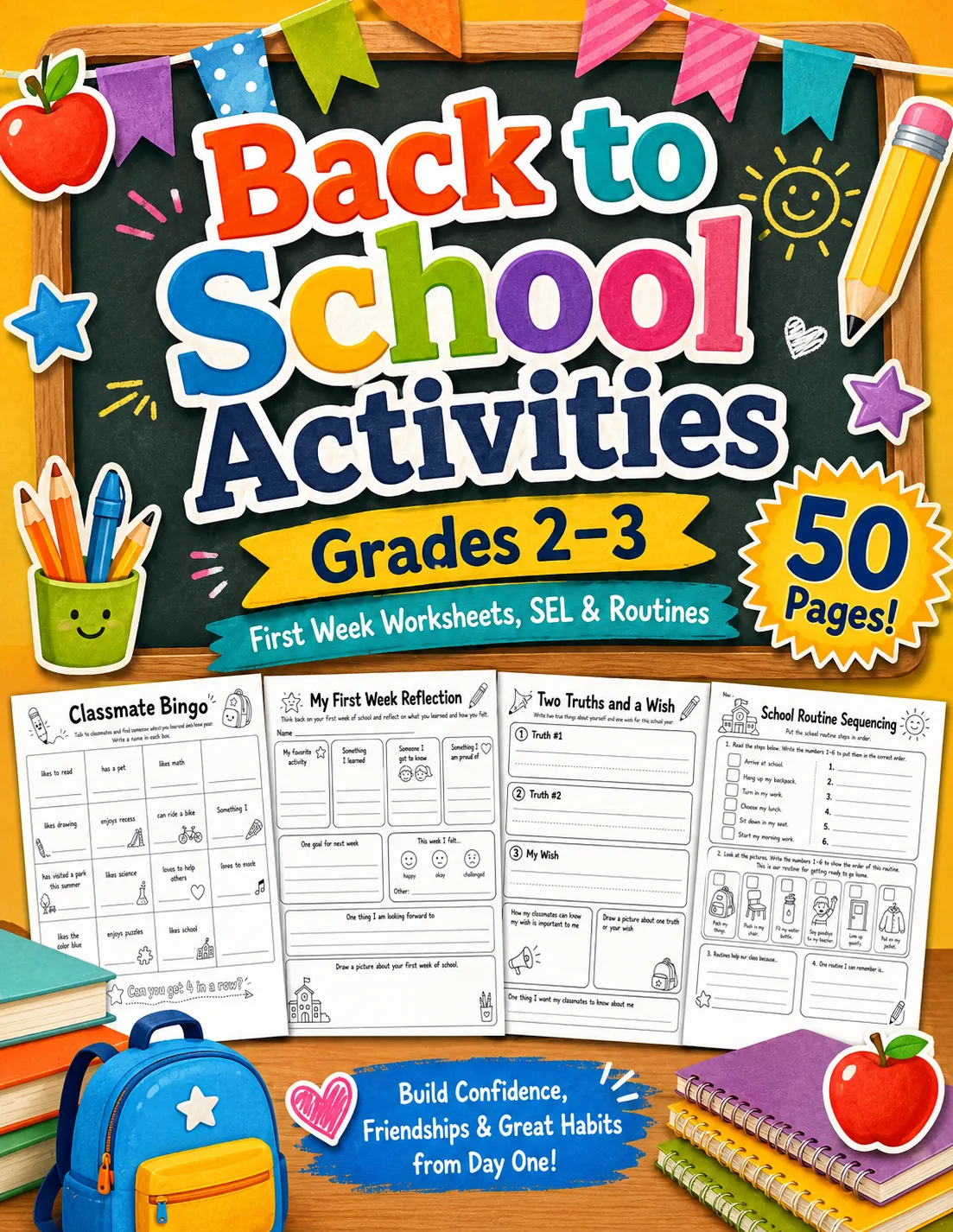 Back to School Activities for Week 1 Grades 2 and 3 First Week Routines SEL cover image from EdThings