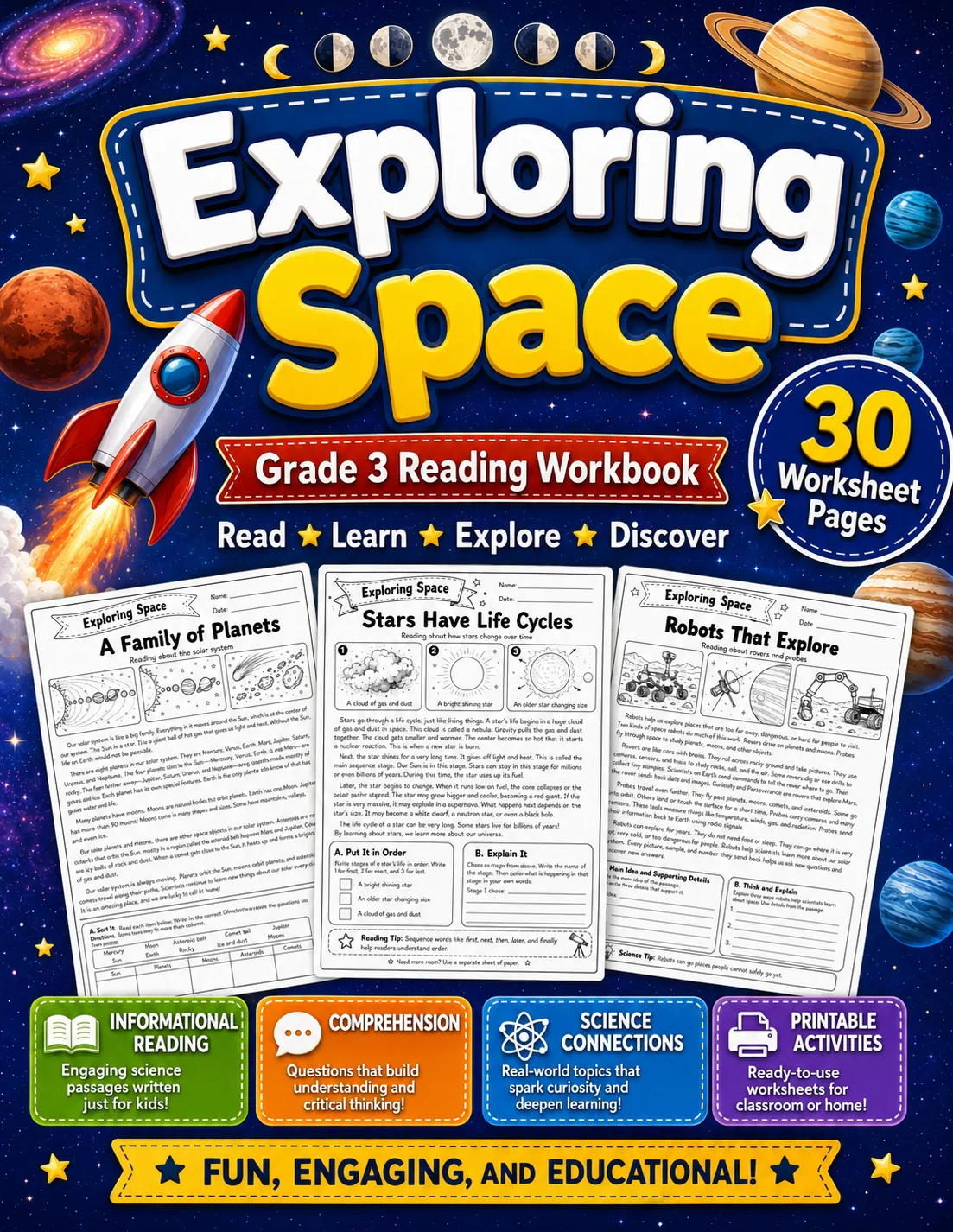 Exploring Space Reading Workbook Grade 3 ELA Science cover image from EdThings