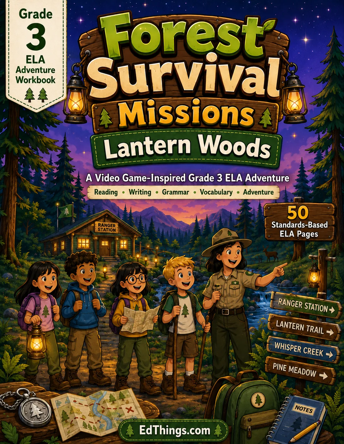 Forest Survival Missions Lantern Woods Grade 3 ELA Worksheets cover image from EdThings