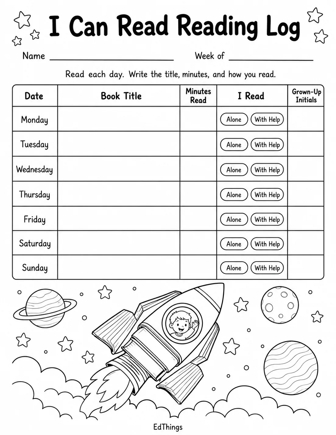 Free Reading Logs for K5 Printable Weekly Reading Trackers preview image from EdThings