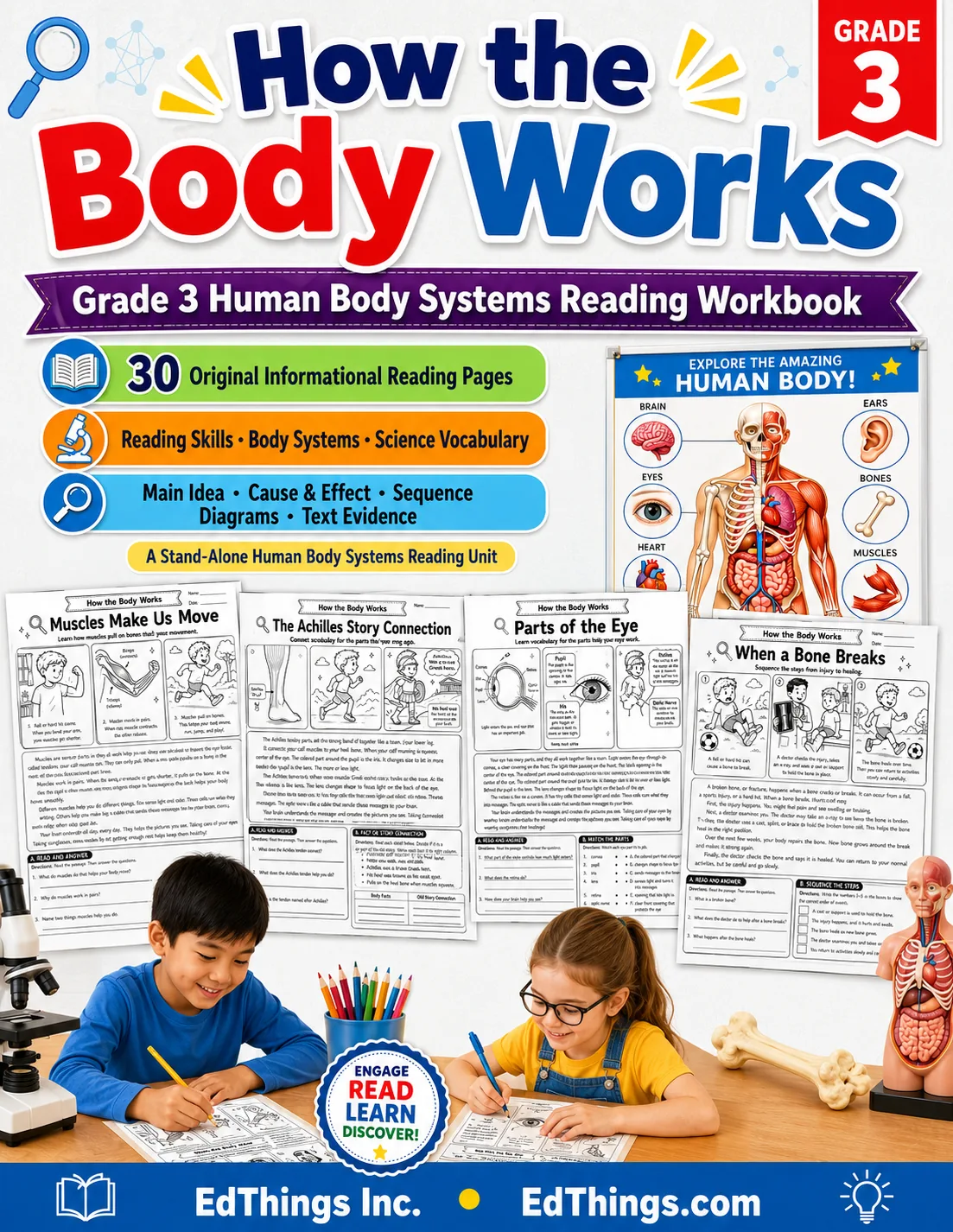 Grade 3 How the Body Works Human Body Systems Reading Workbook cover image from EdThings