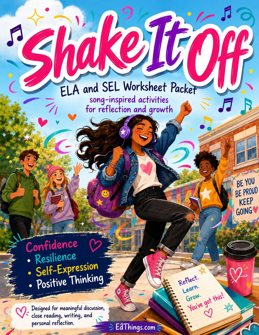 Shake It Off ELA SEL Worksheet Packet Song Inspired Activities Grades 35 cover image from EdThings