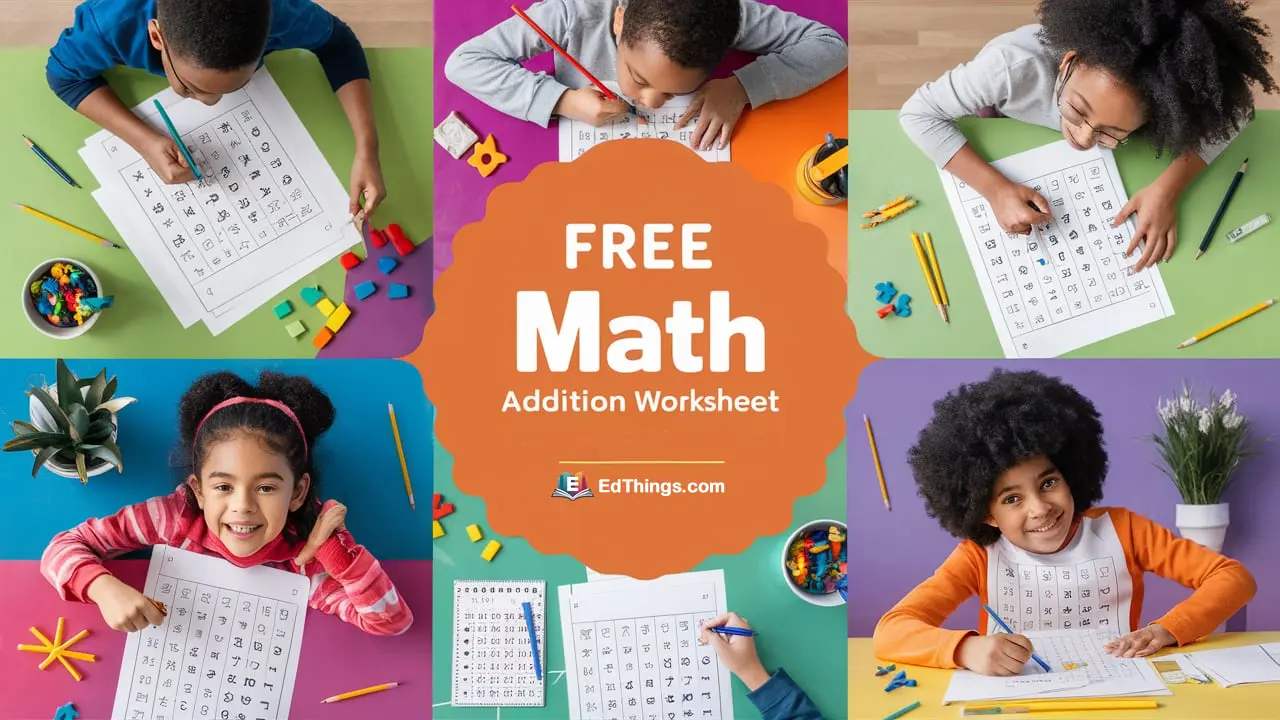 Generated worksheet preview showing a printable math worksheet on a desk.