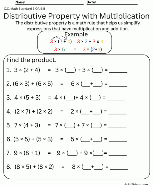 Distributive Property Multiplication with Addition