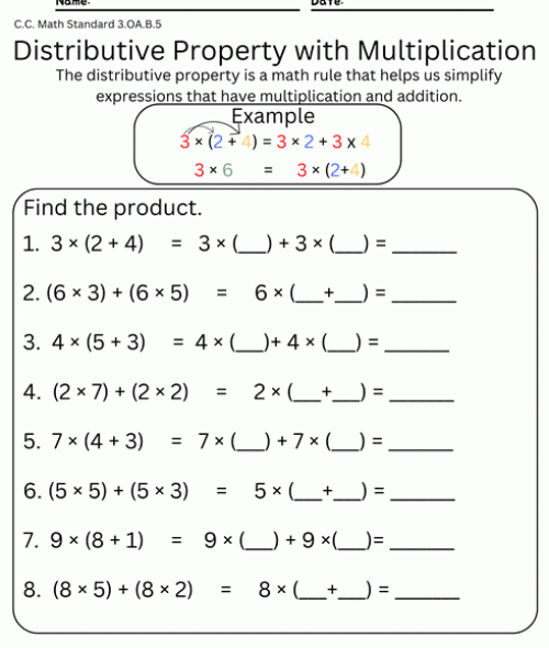 Distributive Property Multiplication with Addition