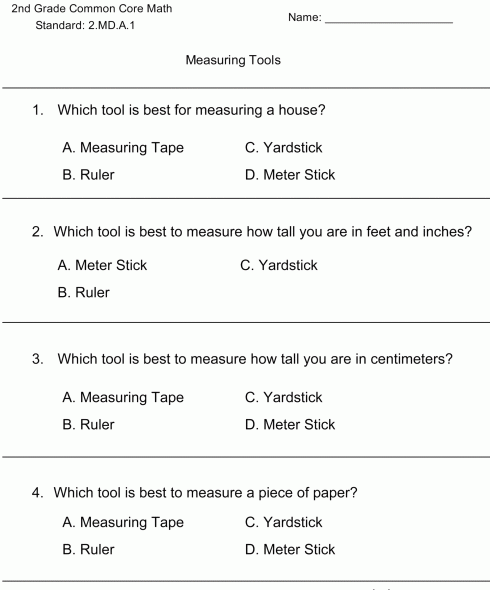 2nd Grade Which Measuring Tool To Use Worksheet #1 Standard 2.MD.A.1 Download printable free