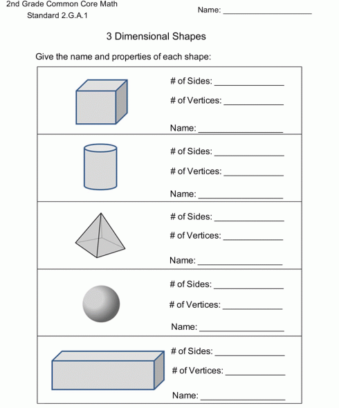 2nd Grade Math Standard 2.G.A.1 3 Dimensional Shapes