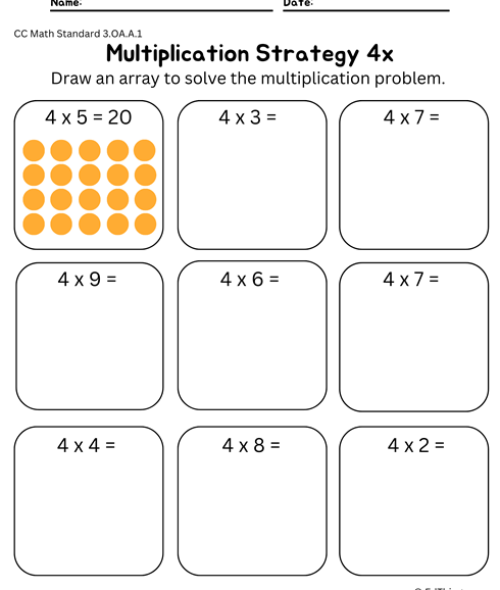 Multiplication Array 4x
