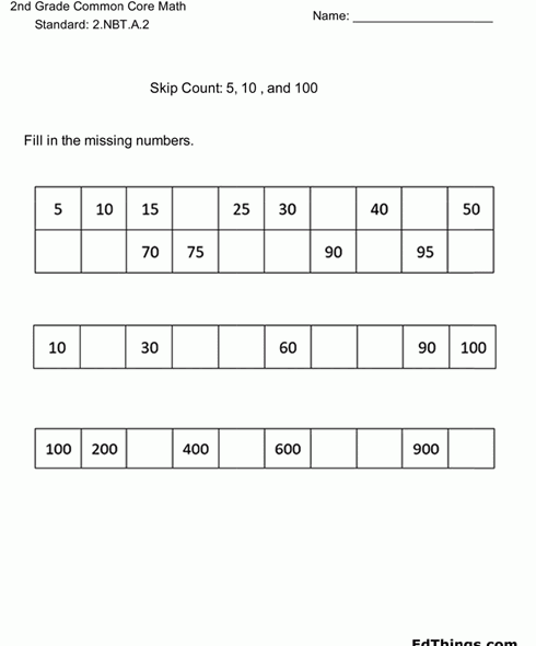 Skip Count 5 10 100 2.NBT.A.2 Worksheet 1 6711