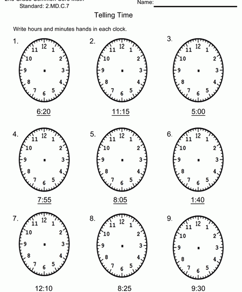 Telling Time Write in the Hands Worksheet #2 Standard 2.MD.C.7 2nd Grade Worksheets Free Download .pdf